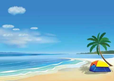 Camping on the beach Stock Illustration