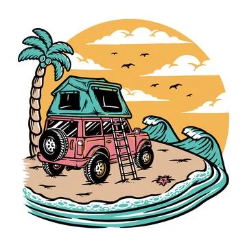 Camping on the beach illustration Illustrazione stock
