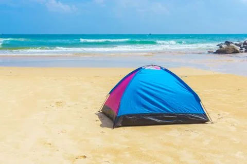 Camping at beach Stock Photos