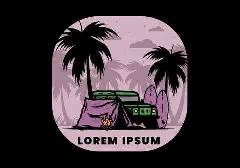 Camping on the beach with off road car Stock Illustration