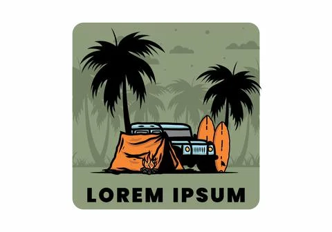 Camping on the beach with off road car Stock Illustration