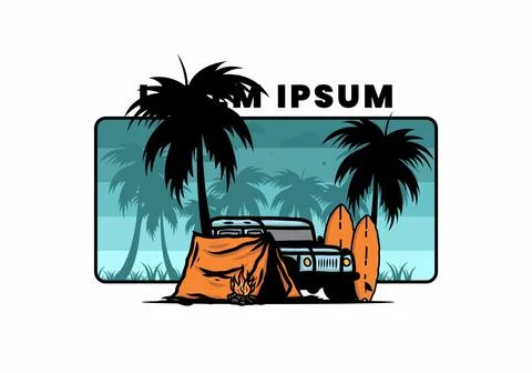 Camping on the beach with off road car Stock Illustration
