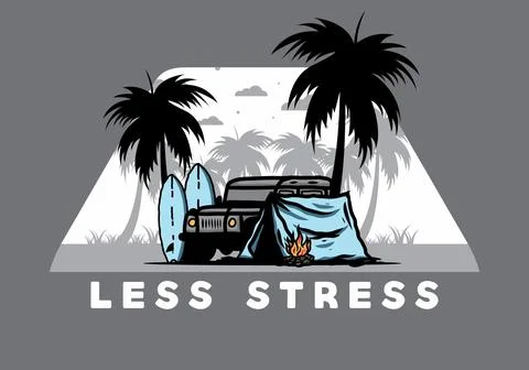 Camping on the beach with off road car Stock Illustration