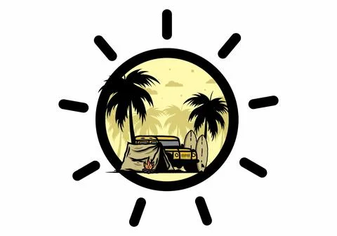 Camping on the beach with off road car Stock Illustration