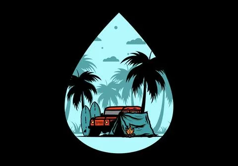 Camping on the beach with off road car Stock Illustration