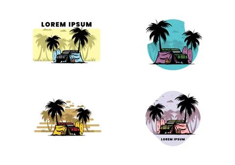 Camping on the beach with off road car Stock Illustration