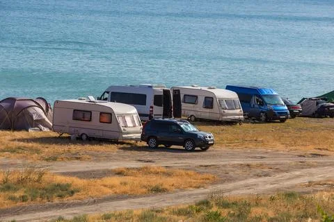 Camping on the beach in the summer Stock Photos