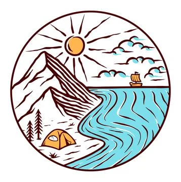 Camping on the beach vector illustration hand drawn Stock Illustration