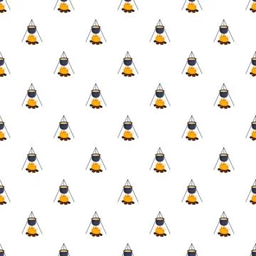 Camping bonfire cooking pot seamless pattern design イラスト素材