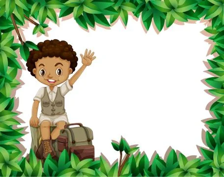 Camping boy on nature frame Stock Illustration