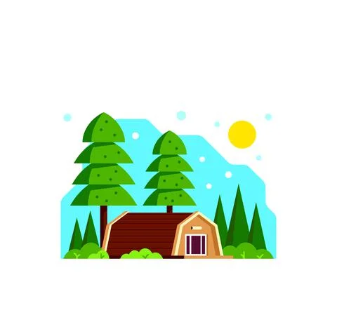 Camping cabin banner design, flat style illustration Stock Illustration