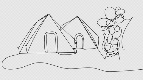 Camping campfire drawn by one line Stock Footage 155691365