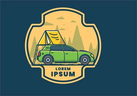 Camping with car flat illustration Stock Illustration