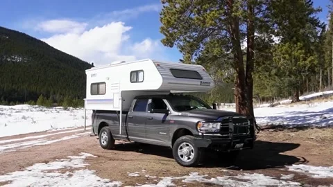 Camping car in winter Stock Footage 233760875