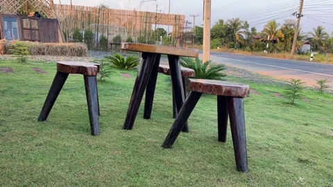 Camping chair , campstool and table outdoor place for holiday weekend. Stock Footage 261052973