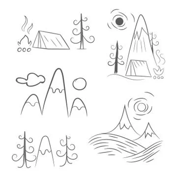 Camping concept in flat linear design. Vector illustration Stock Illustration