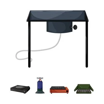 Camping cooking equipment set representing outdoor kitchen tools Stock Illustration