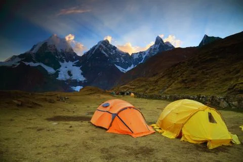 Camping in Cordiliera Huayhuash Stock Photos