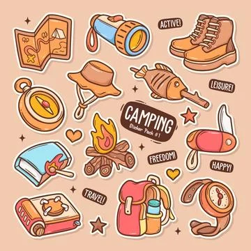 Camping Cute Doodle Vector Sticker Collection 1 イラスト素材