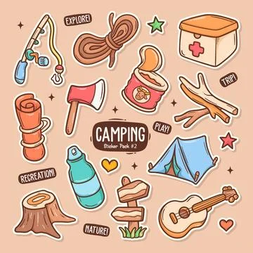 Camping Cute Doodle Vector Sticker Collection 2 Ilustración de archivo