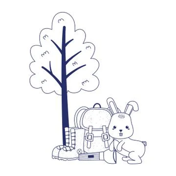 Camping cute rabbit backpack flashlight boots tree line style Ilustración de archivo
