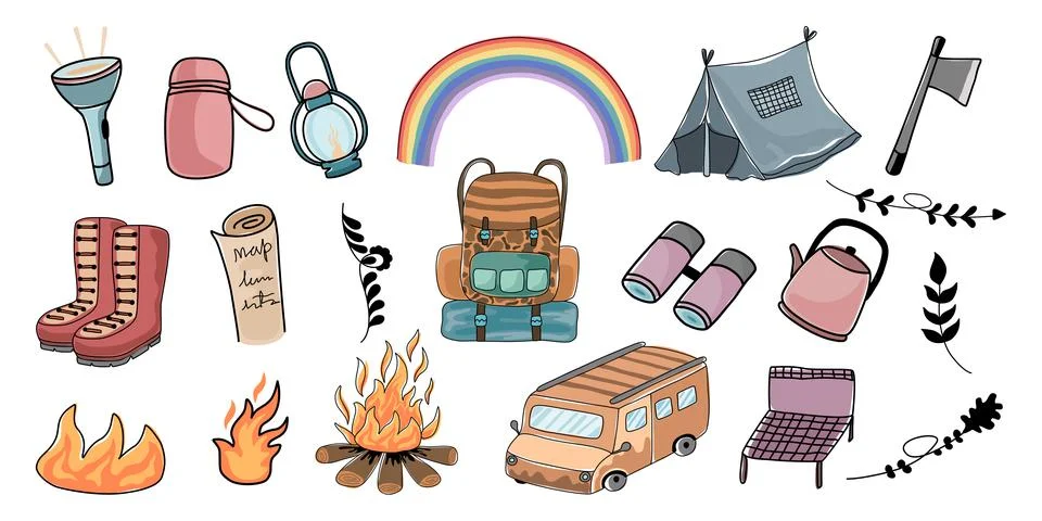 Camping decorations elements  Stock Illustration