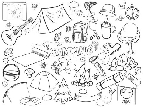 Camping design colorless set vector Illustrazione stock