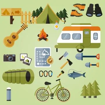 Camping elements, camping equipment イラスト素材