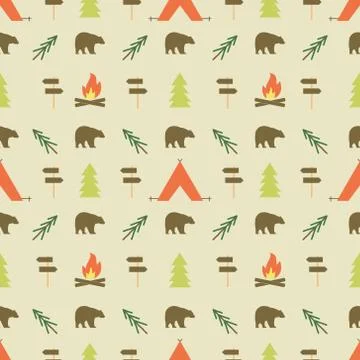 Camping elements pattern. Camping seamless wallpaper design. Equipment for Stock Illustration