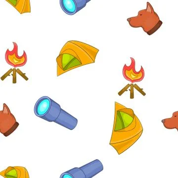 Camping elements pattern, cartoon style 스톡 일러스트