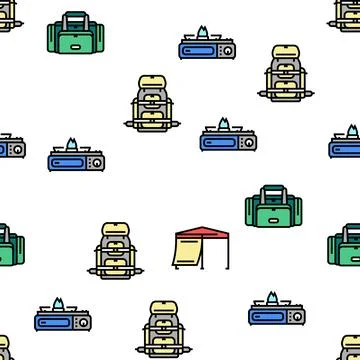 Camping Equipment And Accessories Vector Seamless Pattern Illustrazione stock