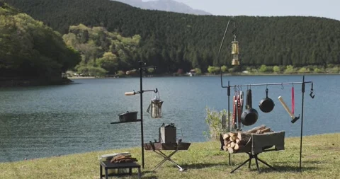 Camping equipment in nature Stock Footage 163000905
