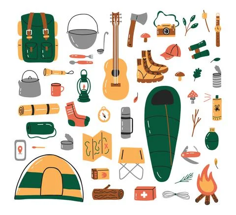 Camping equipment set Stock Illustration