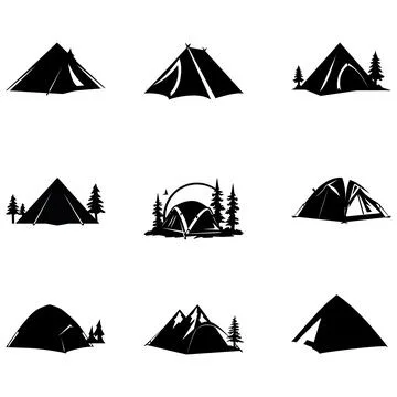 Camping Essentials  Versatile Tent Silhouettes for Graphic Designers Stock Illustration