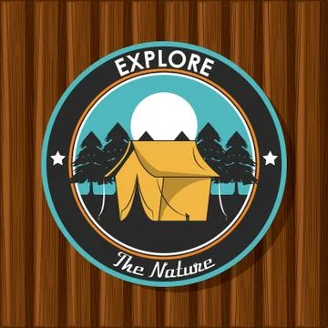 Camping explore summer patch emblem Stock Illustration