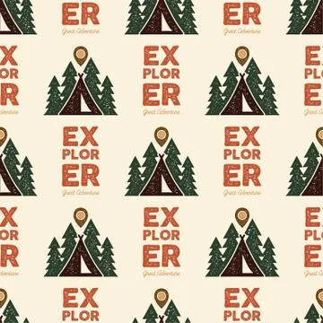 Camping Explorer Pattern Design - Outdoors Adventure seamless background with Stock Illustration