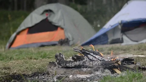 Camping fire and tents Stock-Footage 81121205