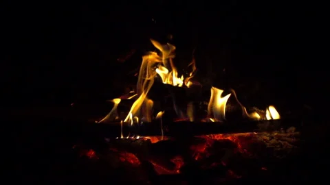 Camping fire at evening, 8x 240 fps slow motion Stock Footage 86286433