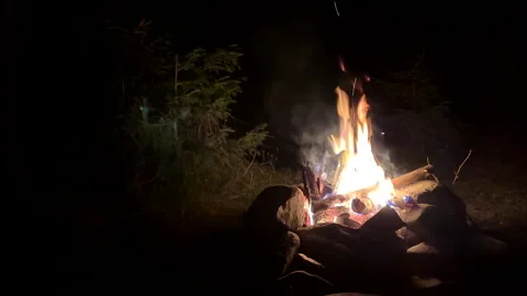 Camping fireplace at night time Stock Footage 261514735