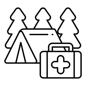 Camping First Aid Kit Line Icon Stock Illustration