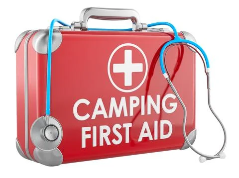 Camping First Aid Kit with stethoscope. 3D rendering 스톡 일러스트