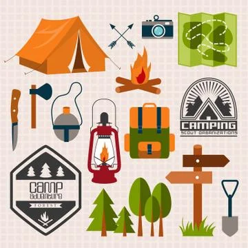 Camping flat design set Stock Illustration