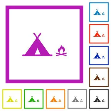 Camping flat framed icons Illustrazione stock