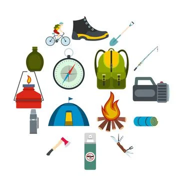 Camping flat icons Ilustración de archivo