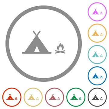 Camping flat icons with outlines Stock Illustration