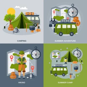 Camping Flat Icons Set Illustrazione stock