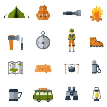Camping Flat Icons Set 스톡 일러스트