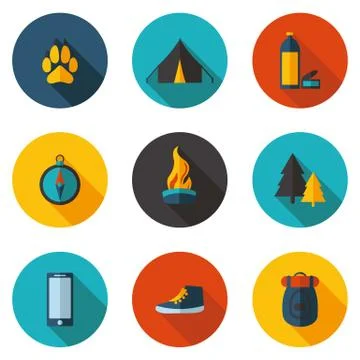 Camping flat icons in vector format Stock Illustration