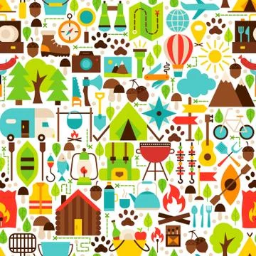 Camping Flat Seamless Pattern Stock Illustration