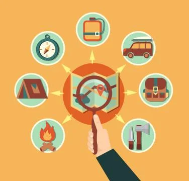 Camping flat set イラスト素材